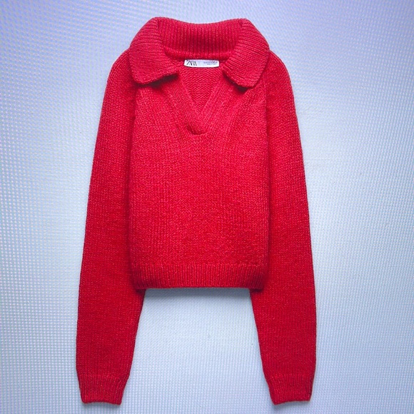 Zara Sweaters Zara Fuchsia Polo Collar Crop Knit Sweater Poshmark
